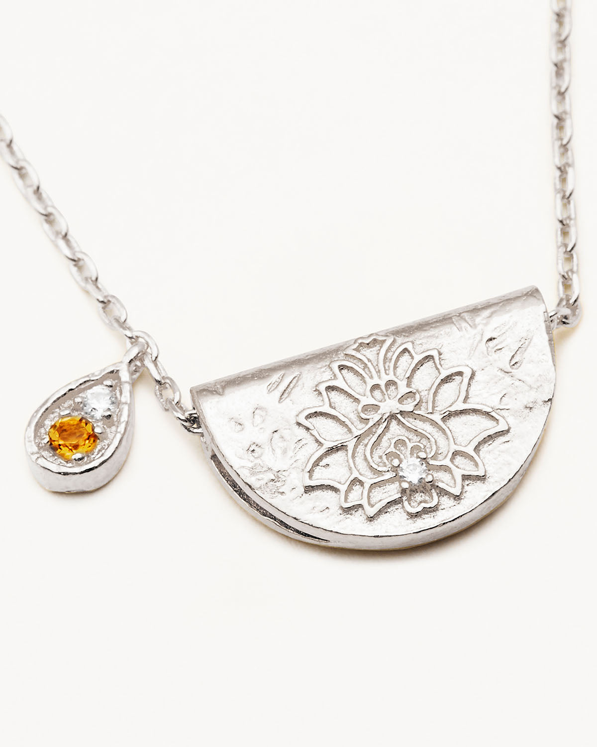 By Charlotte Lotus Birthstone Necklace (November - Citrine), Silver