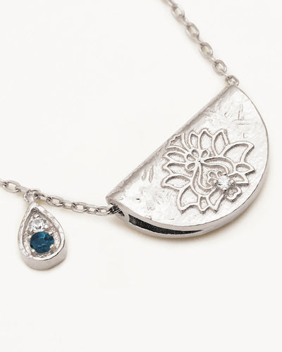 By Charlotte Lotus Birthstone Necklace (December - Blue Topaz), Silver