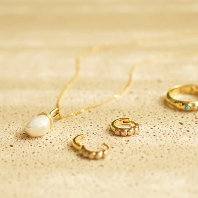 Daisy London Mini Pearl Huggie Earrings, Gold