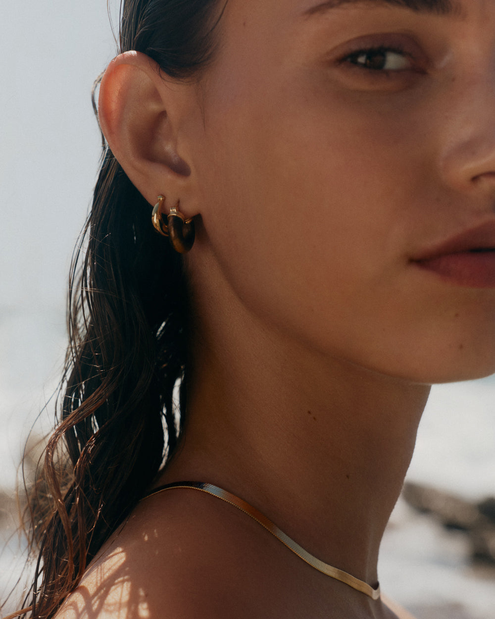 Kirstin Ash Tempo Tigers Eye Hoops, Gold