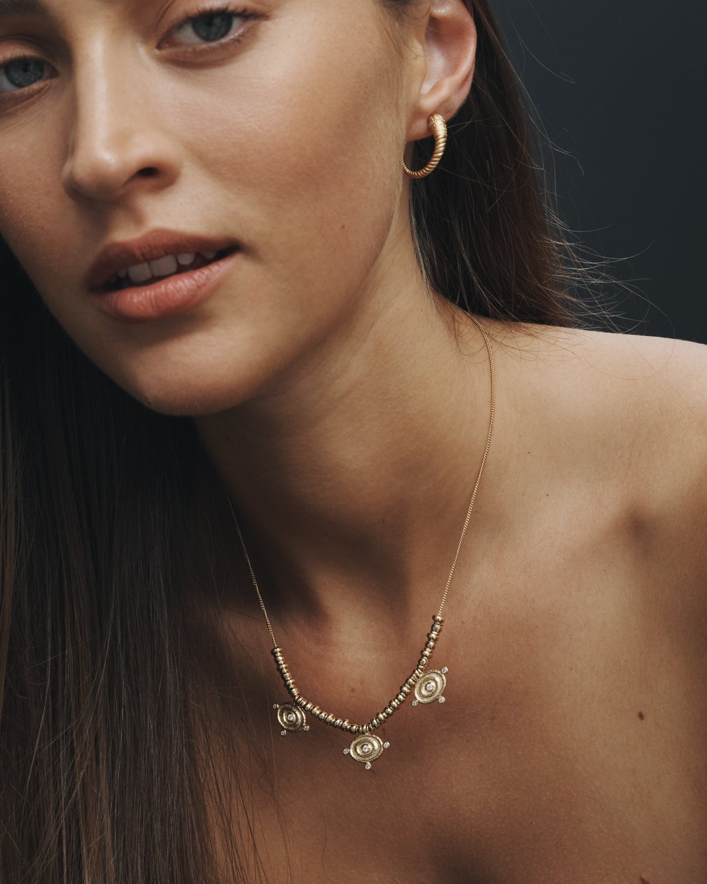 Temple of the Sun Reign Oval Statement Necklace, Gold