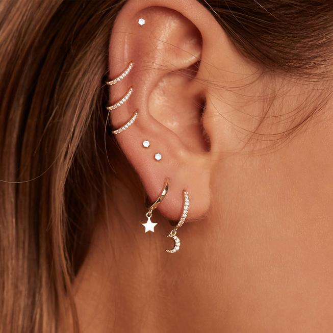 By Charlotte 14k White Gold Celestial Sleeper Single Hoop Earring